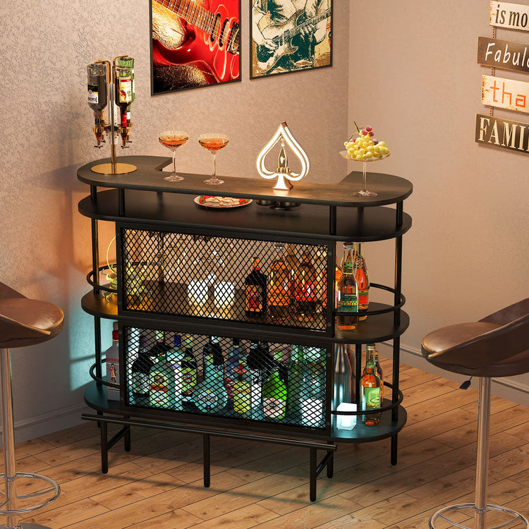 Bar Unit for Liquor, 4 Tier Bar Cabinet with Storage Shelves and Footrest Tribesigns