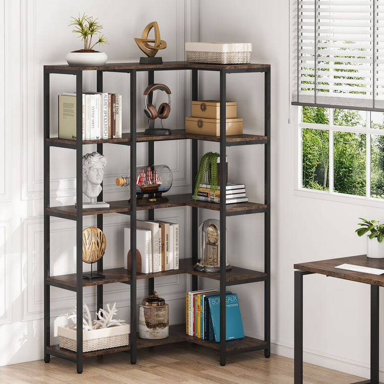 5-Shelf Corner Bookshelf, Reversible L-shaped Corner Etagere Bookcase Tribesigns