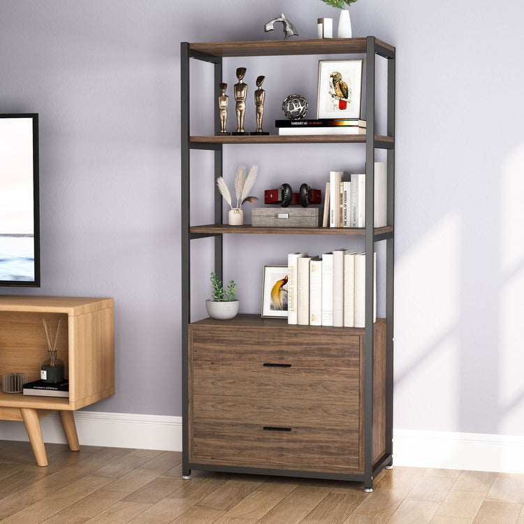 Tribesigns Bookshelf, Rustic Etagere Bookcase with Drawers & Shelves Tribesigns