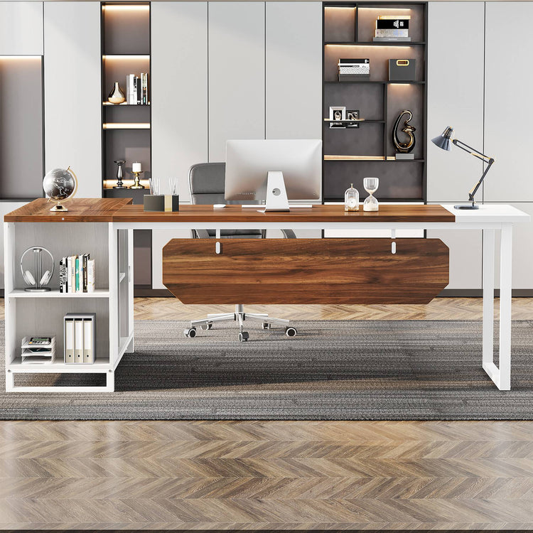 L-Shaped Desk, 86.6" Executive Desk with 55" File Cabinet Tribesigns