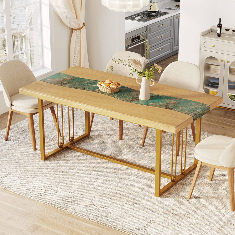 63" Dining Table with Faux Amazonian Green & Light Brown Finish Tribesigns
