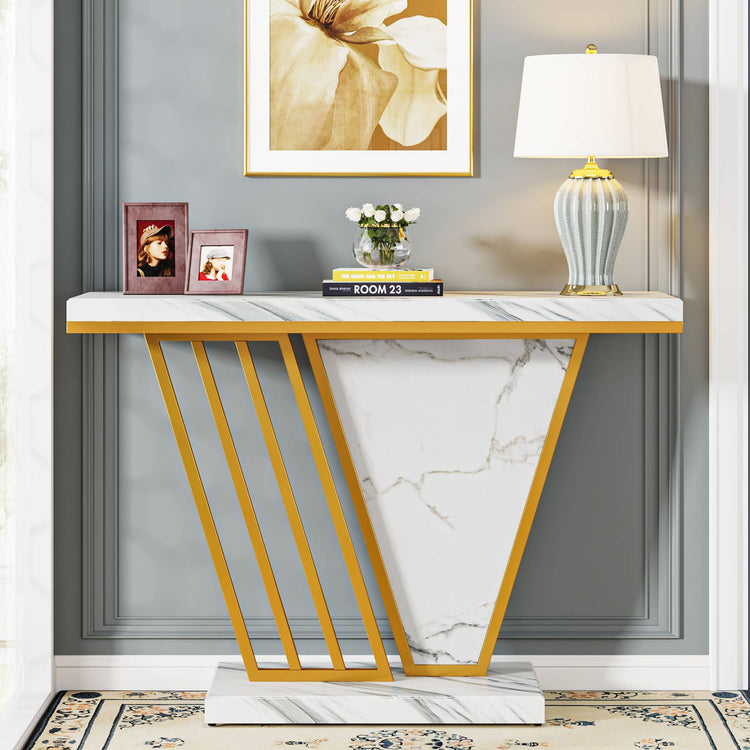 Console Table, 41-Inch Modern Entryway Table with Faux Marble Tabletop Tribesigns