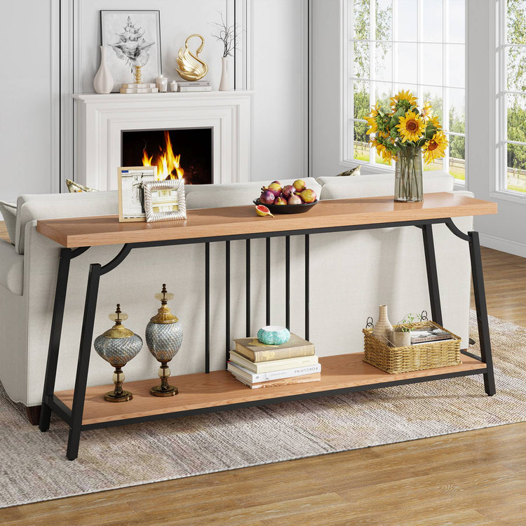 Console Table, 70.9" Natural Industrial Entry Sofa Table Behind Couch Tribesigns