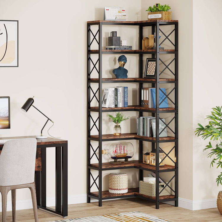 Tribesigns Corner Bookshelf, 7-Tier Tall Corner Bookcase Storage Display Rack Tribesigns