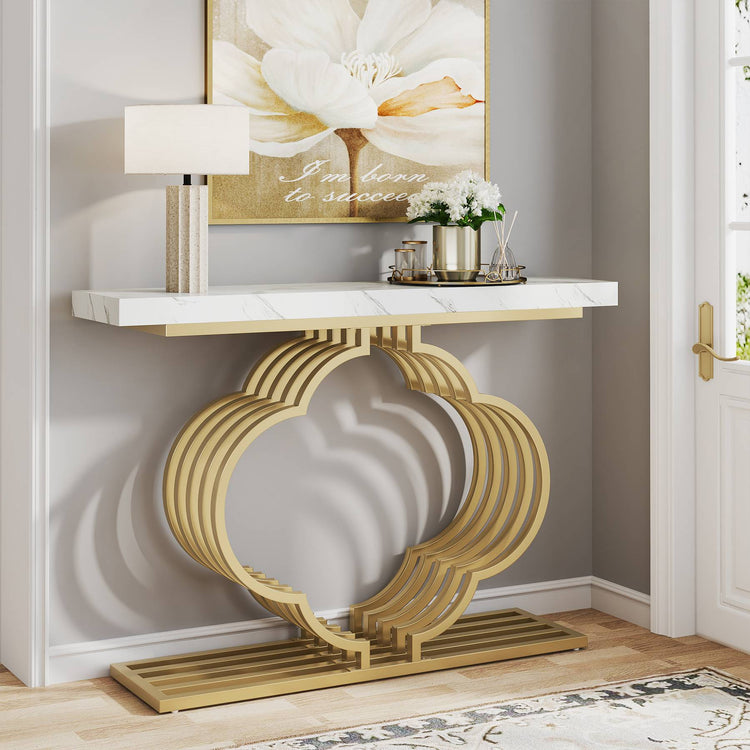 41" Modern Console Table Entryway Sofa Table with Flower Shaped Pedestal Tribesigns