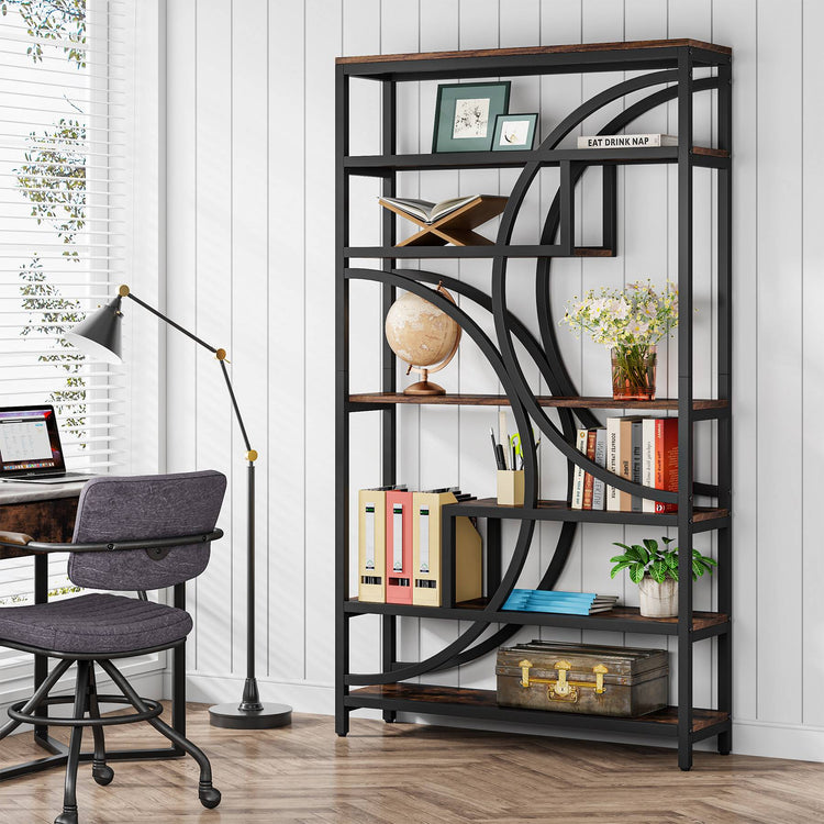 Tribesigns Bookshelf, 70" Staggered Bookcase 7-Tier Display Organizer Tribesigns