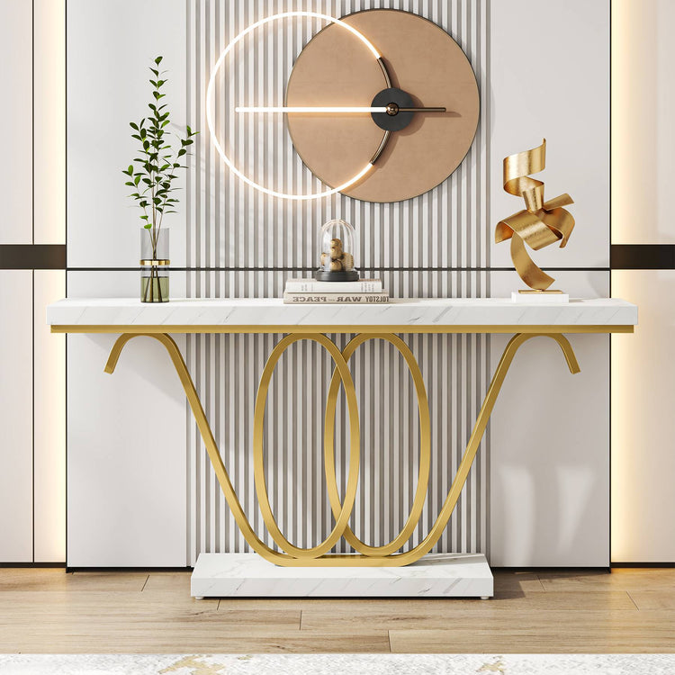 Console Table, 55 Inch Entryway Table Faux Marble Sofa Table Tribesigns