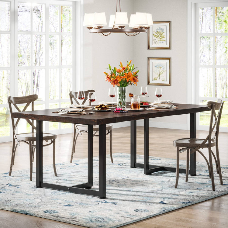 Farmhouse Dining Table, Industrial Rectangular Kitchen Table for 4-6 People Tribesigns