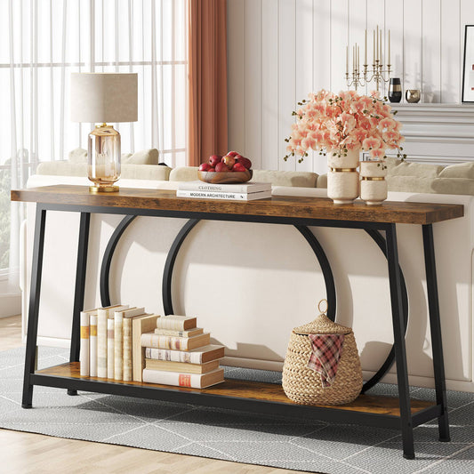 Console Table, 70.9" Sofa Entryway Table with 2 Open Storage Shelves Tribesigns