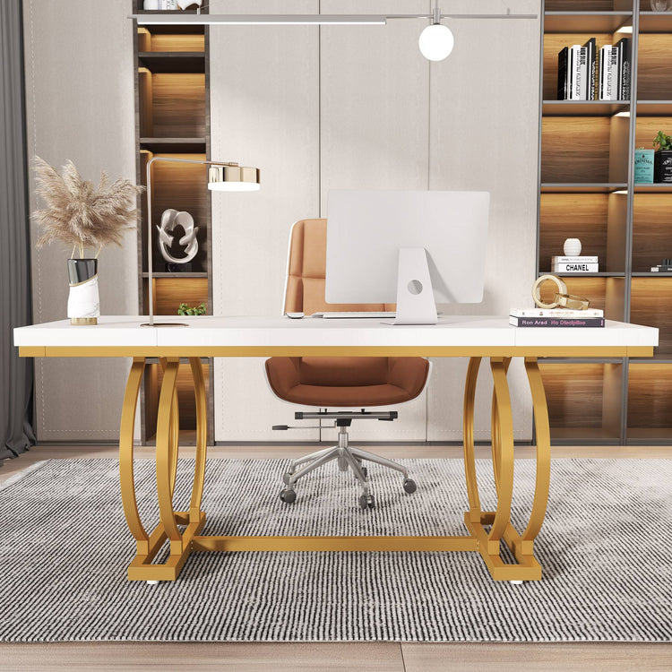 Tribesigns Executive Desk, 70.9" Modern Computer Desk with Gold Metal Frame Tribesigns