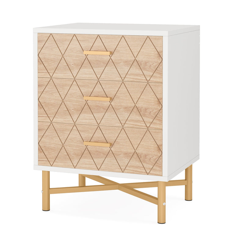 Nightstand, Modern Bedside Table with 3 Drawers, Sofa End Table Tribesigns