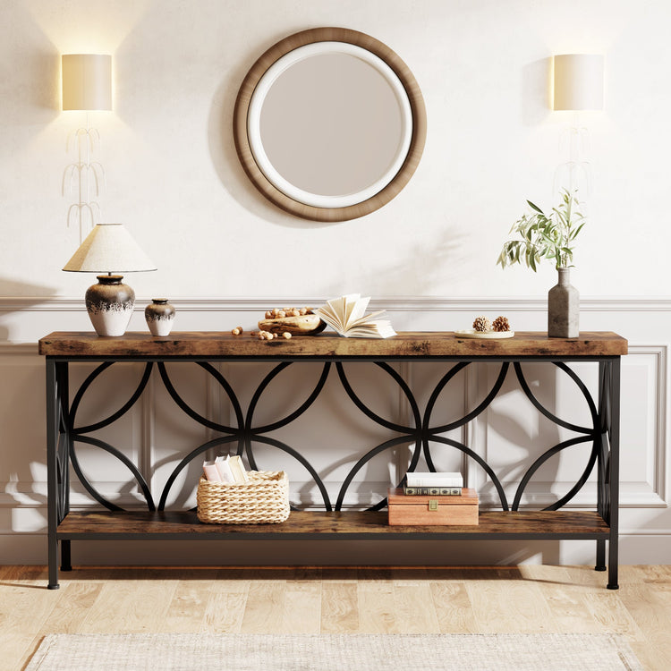 2-Tier Console Table, 70.9" Industrial Sofa Table Behind Couch Tribesigns