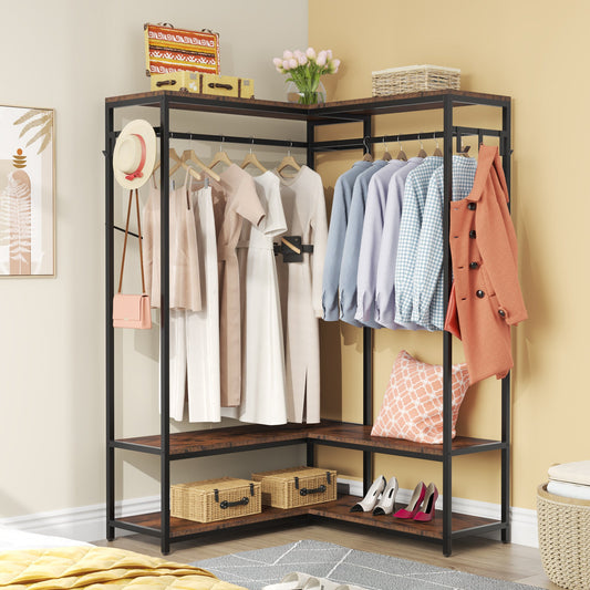 Freestanding Closet Organizer, L-Shaped Clothing Garment Rack Tribesigns