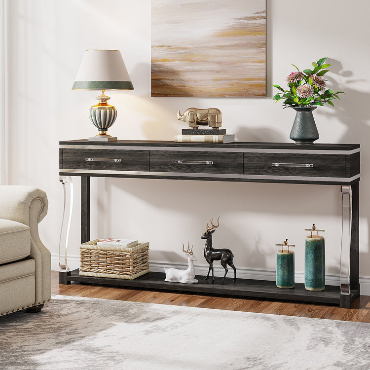 3 Drawers Console Table 63" Entryway Table with & Acrylic Legs Tribesigns