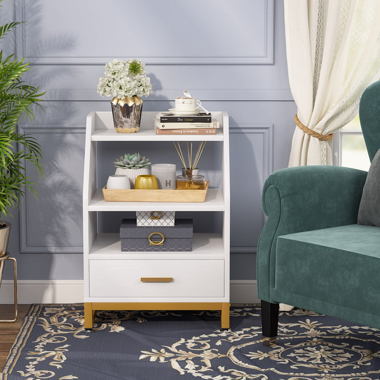 Nightstand, Bedside End Table with Drawer and Storage Shelves Tribesigns
