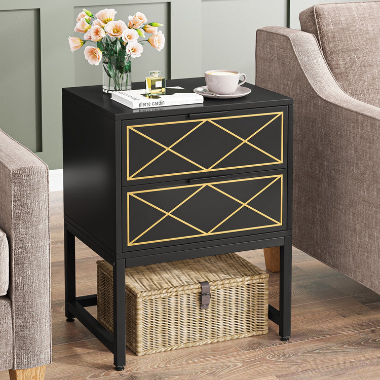 Nightstand, Modern Bedside Table Sofa End Table with 2 Drawers Tribesigns