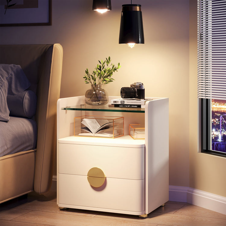Nightstand, 2-Drawer Modern Bedside Table with Open Storage Tribesigns