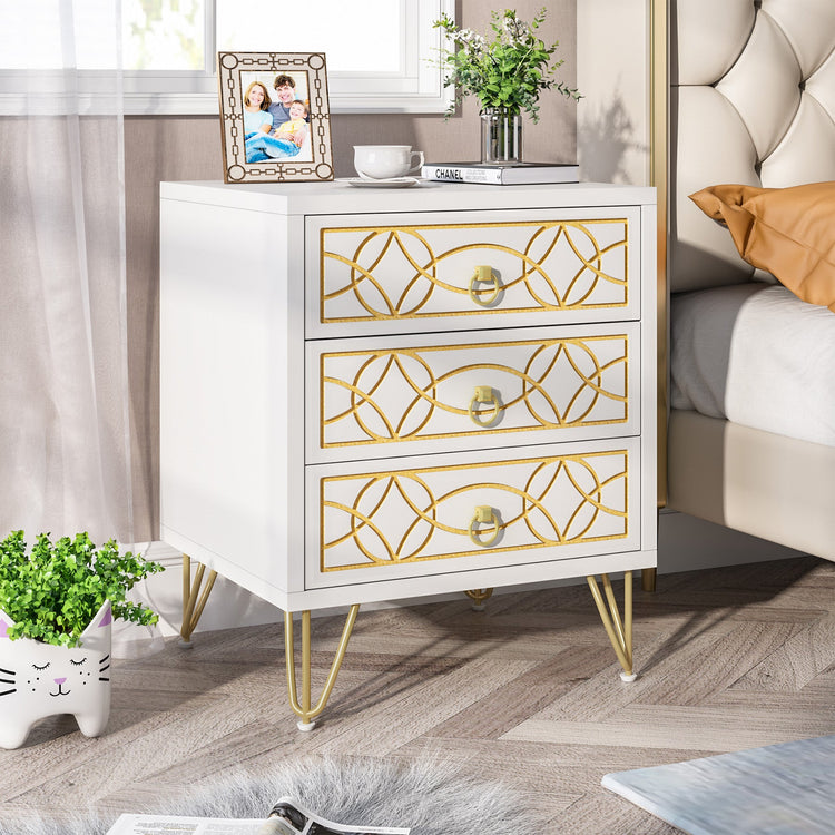 Nightstand, Modern Bedside Table Sofa End Table with 3 Drawers Tribesigns