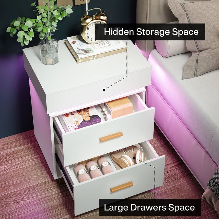 Tribesigns LED 3-Drawer Nightstand, Modern Bedside Table with Sliding Top
