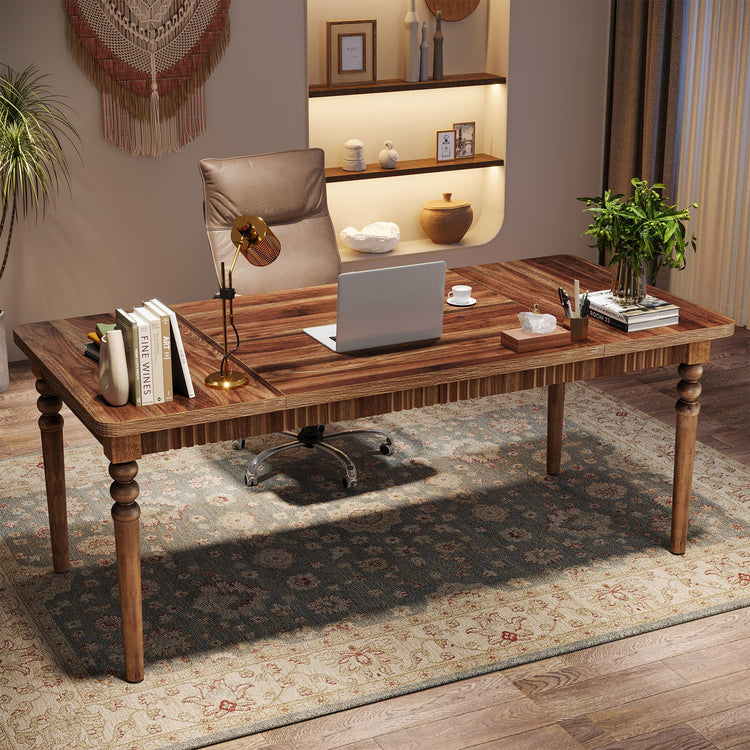 62.2" Executive Desk, Farmhouse Computer Desk with Solid Wood Turned Legs Tribesigns