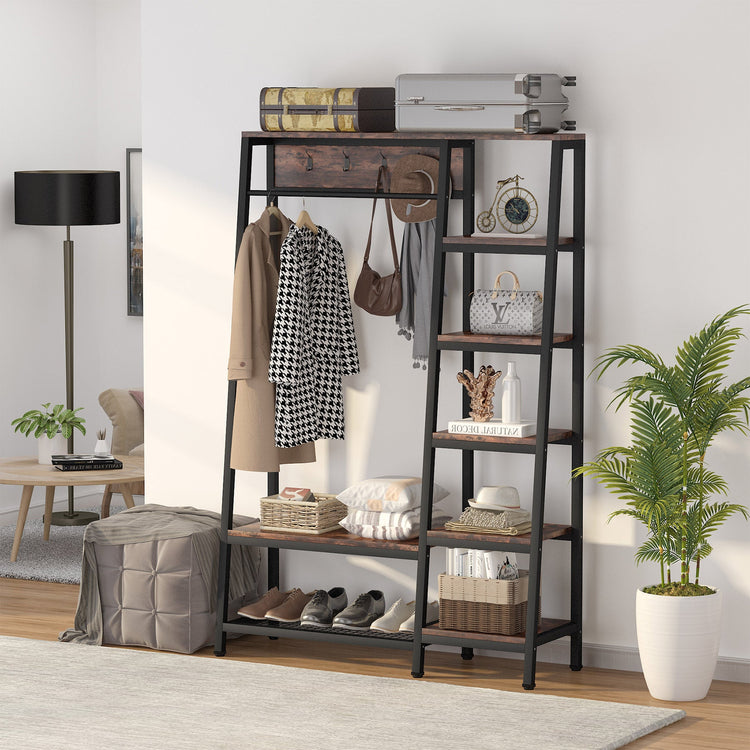Freestanding Closet Organizer, 5-Tier Shelves Coat Garment Rack Tribesigns