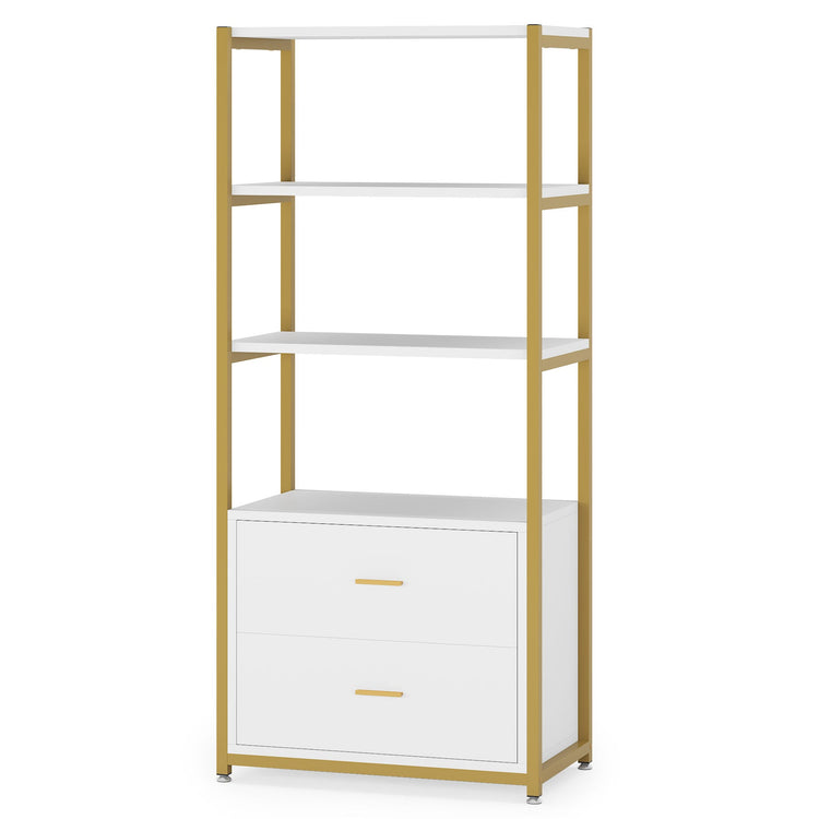 4-Tier Bookshelf Etagere Display Bookcase with 2 Drawers Tribesigns
