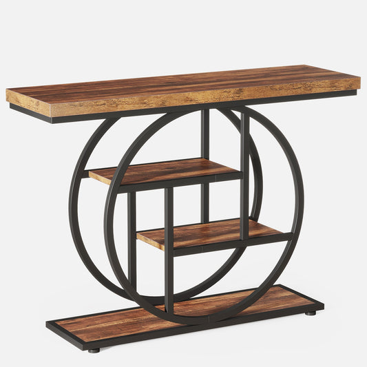 41.3" Console Table, Industrial 4-Tier Sofa Entryway Table with Circle Base Tribesigns