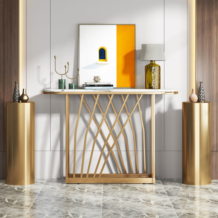 43" Console Table, Modern Sofa Couch Table with Faux Marble Tribesigns