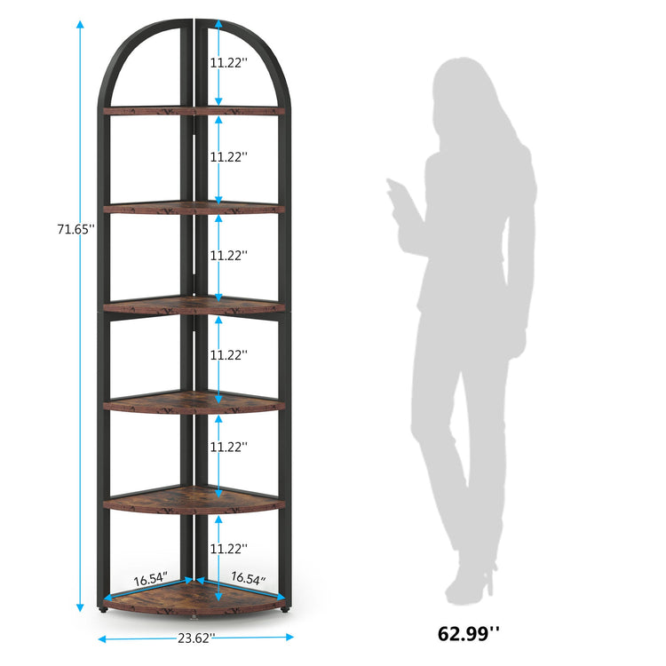6-Tier Corner Shelf, 71 inch Tall Corner Bookshelf for Small Space Tribesigns