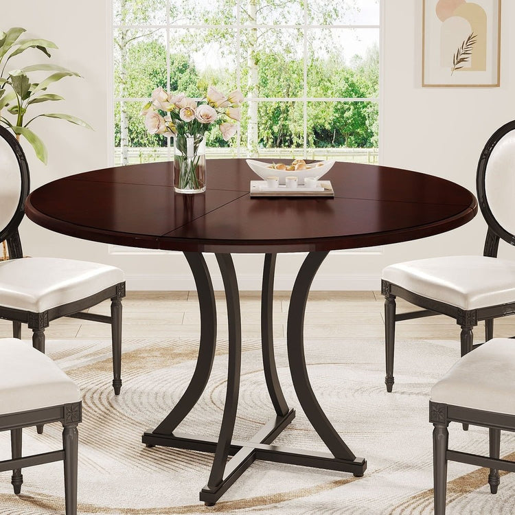 47.24" Round Dining Table, Circle Kitchen Table with Metal Base for 4-6 People Tribesigns
