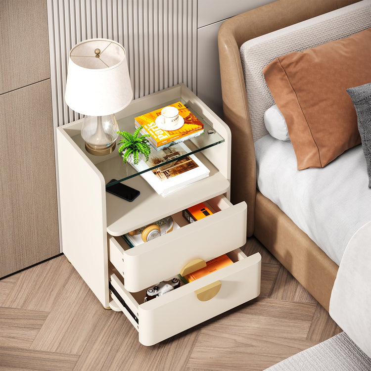 Nightstand, 2-Drawer Modern Bedside Table with Open Storage Tribesigns