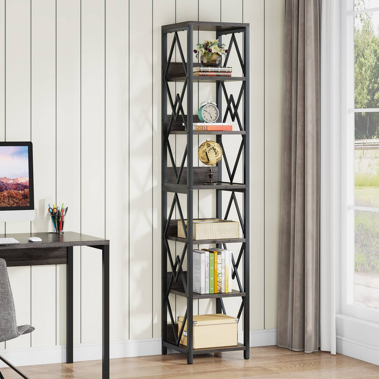 Tribesigns Bookshelf, 75" Tall Narrow Bookcase Open Storage Display Rack Tribesigns