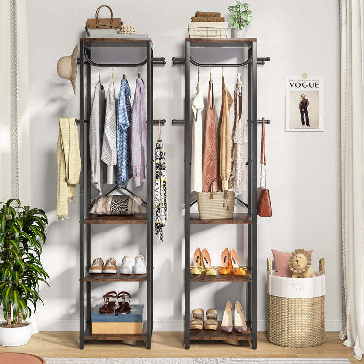 Coat Rack, Freestanding Corner Hall Tree with 4 Shelves 8 Hooks Tribesigns