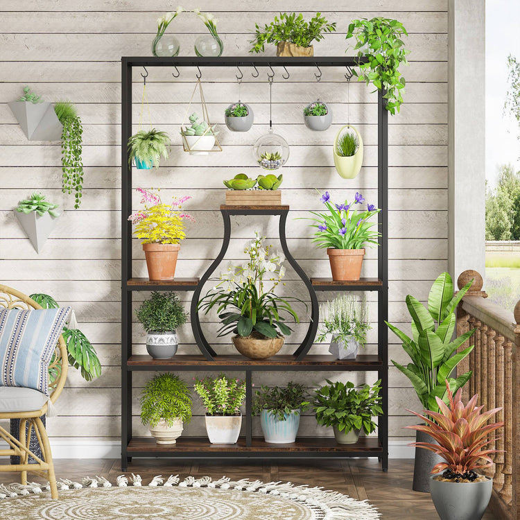 Plant Stand, 70.9" Flower Bonsai Pots Display Rack with 10 Hanging Hooks Tribesigns