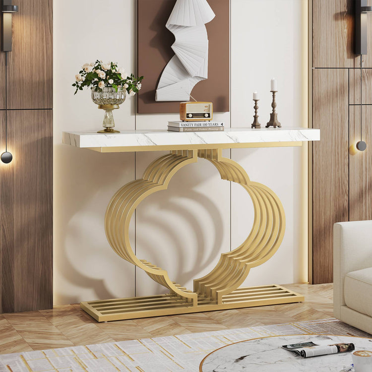 41" Modern Console Table Entryway Sofa Table with Flower Shaped Pedestal Tribesigns
