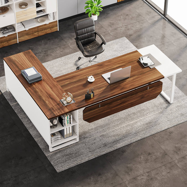 L-Shaped Desk, 86.6" Executive Desk with 55" File Cabinet Tribesigns