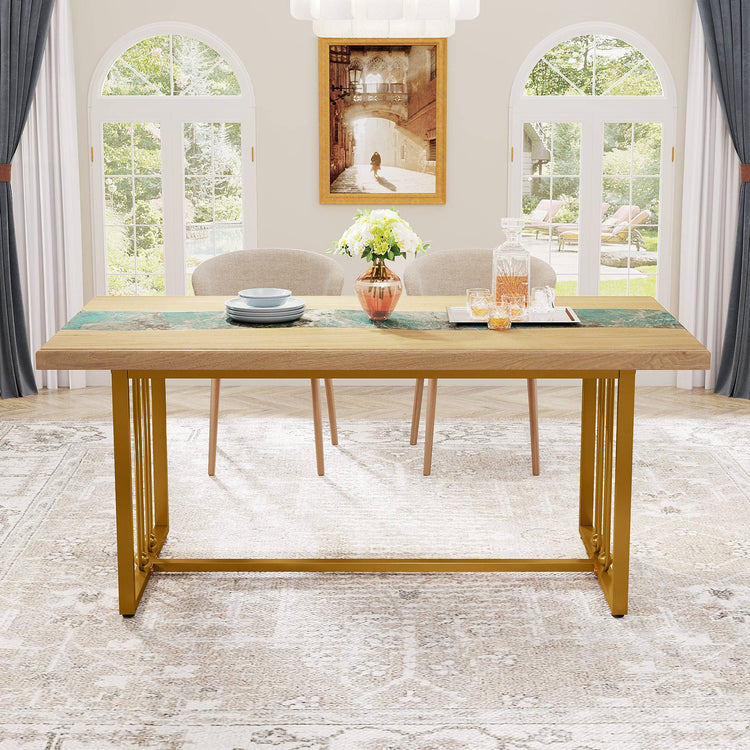 63" Dining Table with Faux Amazonian Green & Light Brown Finish Tribesigns
