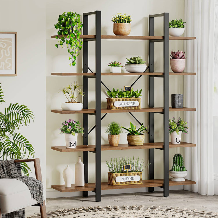 Tribesigns 5-Tier Bookshelf, Vintage Industrial Style Bookcase Tribesigns