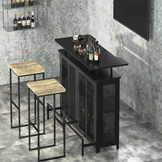 Bar Unit, 3 Tier Liquor Home Bar Table with Stemware Racks Tribesigns