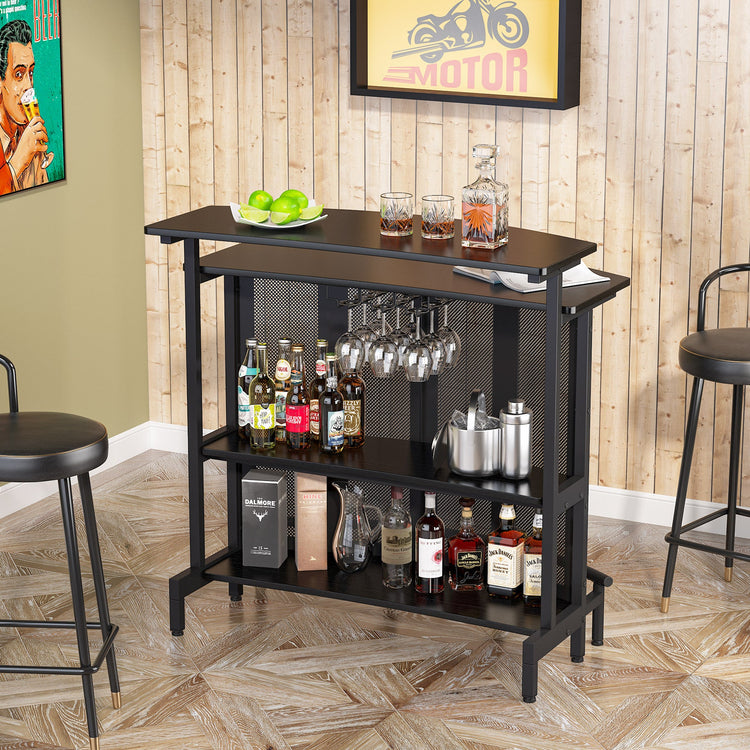 Home Bar Unit, 4 Tier Liquor Bar Table with Storage and Footrest Tribesigns