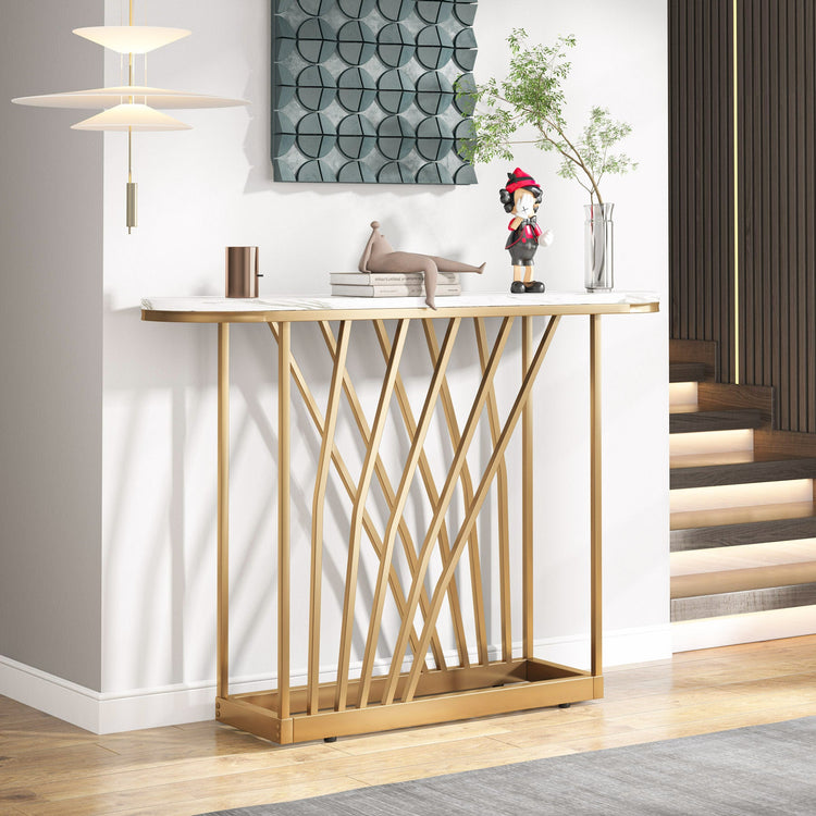 Console Table, 43" Modern Sofa Couch Table with Faux Marble Tribesigns