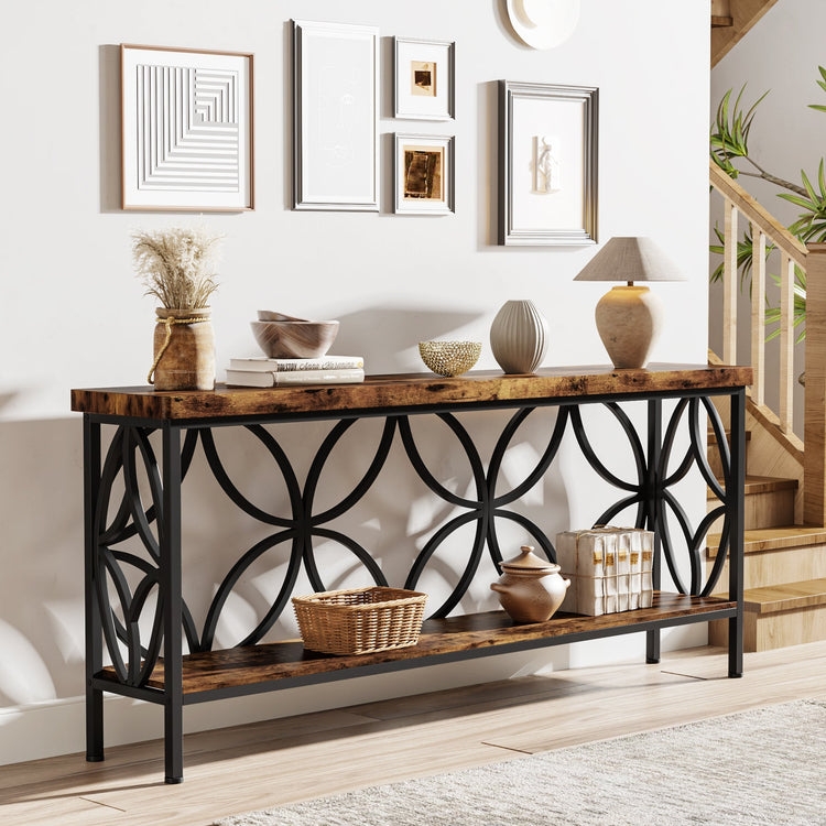 2-Tier Console Table, 70.9" Industrial Sofa Table Behind Couch Tribesigns