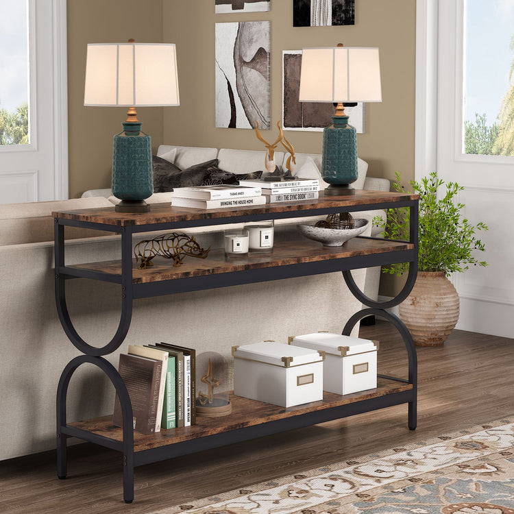 Console Table, 55" Sofa Table with 3-Tier Storage Shelves Tribesigns