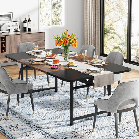 70.8" Dining Table, Industrial Rectangle Kitchen Table for 6-8 People Tribesigns