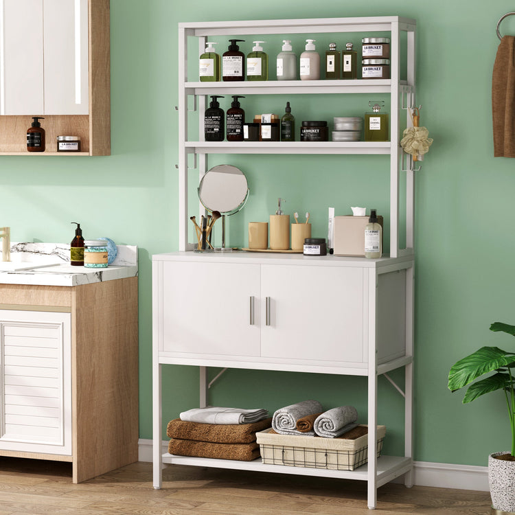 5 Tier Kitchen Bakers Rack with Hutch, Cabinet & 8 Hooks Tribesigns