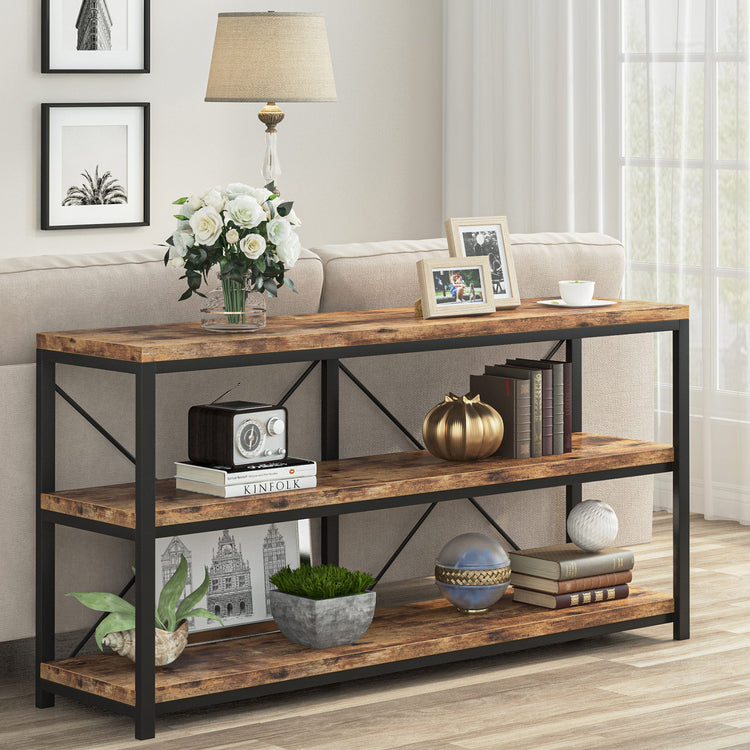 55" Console Table, Sofa Table TV Stand with 3-Tier Storage Shelves Tribesigns