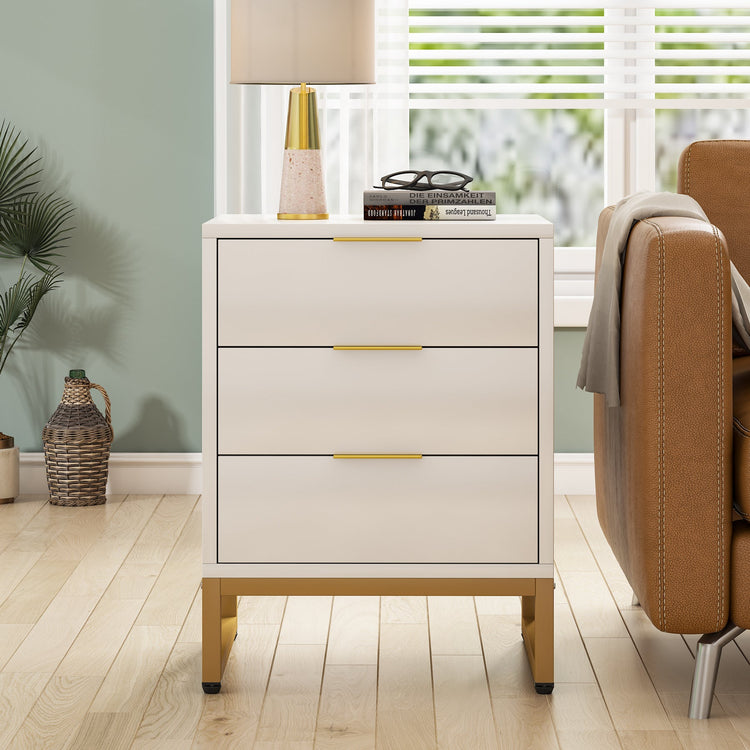 Nightstand, Modern Bedside End Table with 3 Storage Drawers Tribesigns
