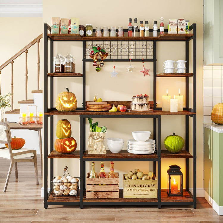 5-Tier Kitchen Baker's Rack, 55" Wide Kitchen Storage Shelf with 11 Hooks Tribesigns