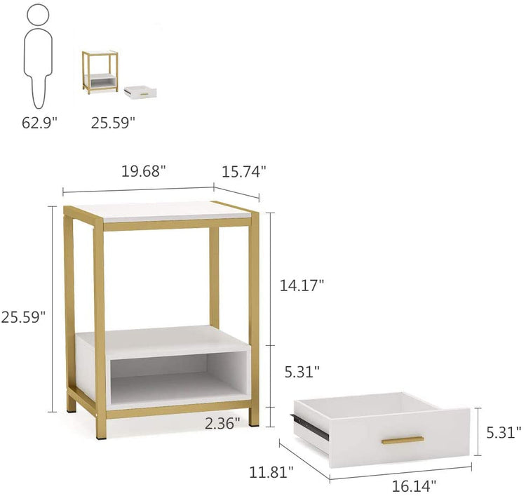 Nightstands, End Side Table with Drawer & Storage Shelf Tribesigns