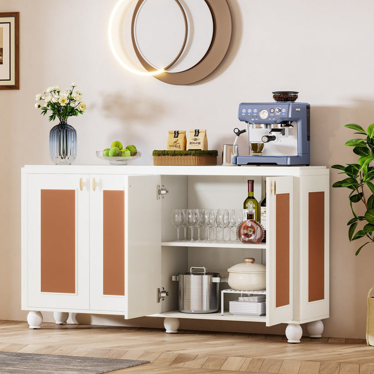 59" Sideboard Buffet Credenza Cabinet with Orange Leather Doors Tribesigns